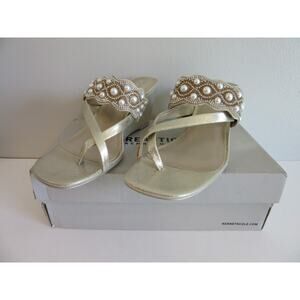 KENNETH COLE Maureen Soft Metallic Gold 8.5 Slip On Wedge Jeweled Sandals